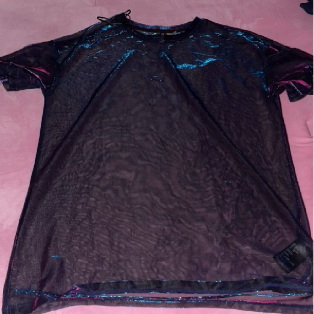 Iridescent mesh baggy top